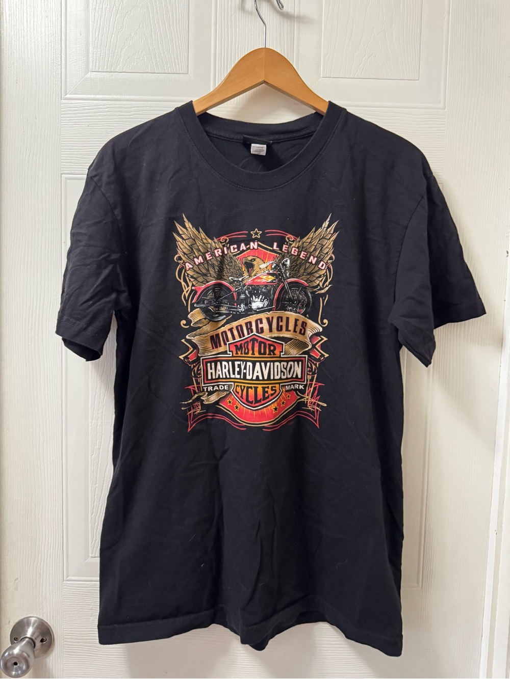 Harley-Davidson Black T-Shirt with Gold and Red Motorcycle Crest